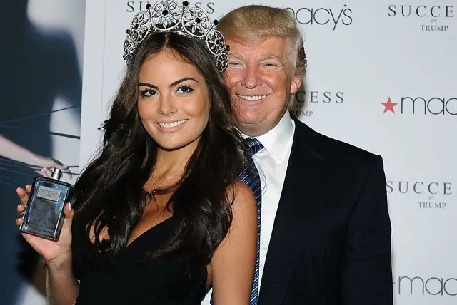 Donald Trump with the 2010 Miss Universe, Ximena Navarrete, at the launch of his cologne in 2012